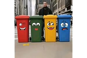 8-Piece Funny Trash Can Stickers, Waterproof Cartoon Expression Decals for Dustbin Toilet Fridge Wall Decor