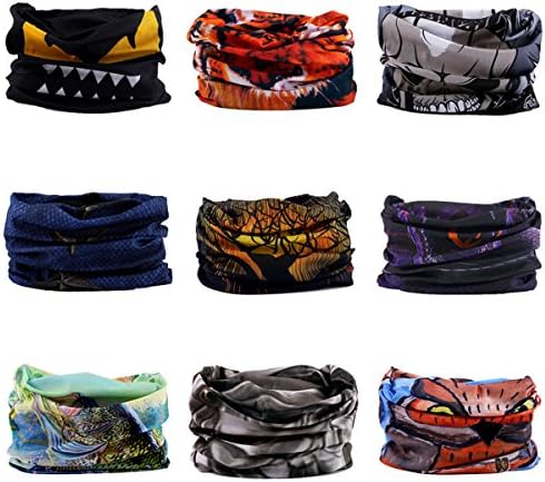 9-Pcs Multifunctional Stretch Headwear Mask Headband Headwrap Neckwarmer Bandana for Sports Outdoor Cycling Casual Wear