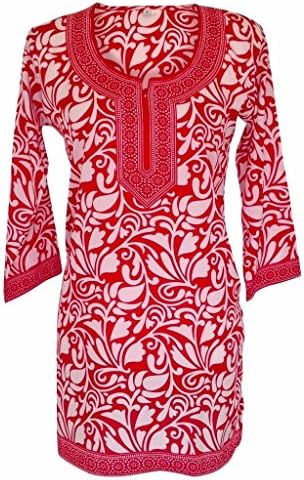 Tunic Top Womens Kurti Printed Blouse India Clothing Red X-Large 40"