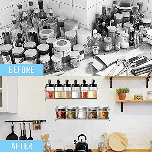 VIAV 4 Pack Spice Rack Organizer, Wall Mounted Storage Rack Hanging Shelf - Perfect Seasoning Organizer For Your Kitchen Cabinet, Cupboard or Pantry Door, Silver