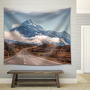 Landscape with Road Stretching into Mountains - Fabric Wall Tapestry Home Decor - 51x60 inches