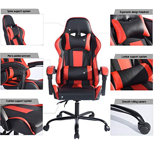 Aingoo Gaming Computer Chair Red High Back Ergonomic Racing Chair Swivel Chair Headrest Lumbar Support