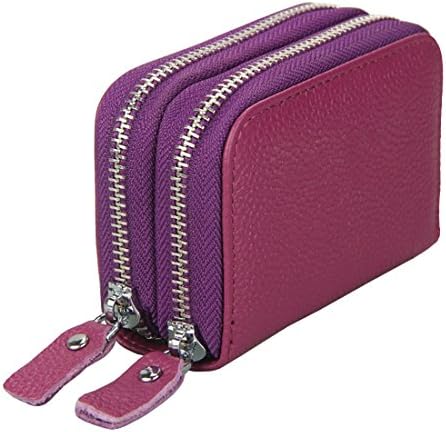 JZLGBH Genuine Leather RFID Blocking Spacious Zipper Card Wallet Small Coin Purse - Women’s cards holder wallet (Purple)
