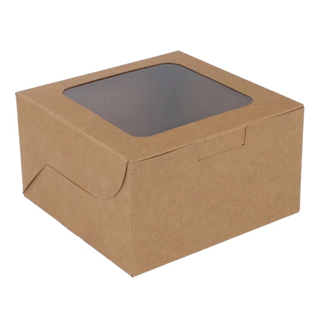 EDATOFLY 50 Pack Brown Bakery Boxes with Window, Brown Kraft Paper Cake Boxes with 60 Stickers Cookie Boxes Gift Packaging Boxes for Pastries, Cookies, Small Cakes, Pie, Cupcakes