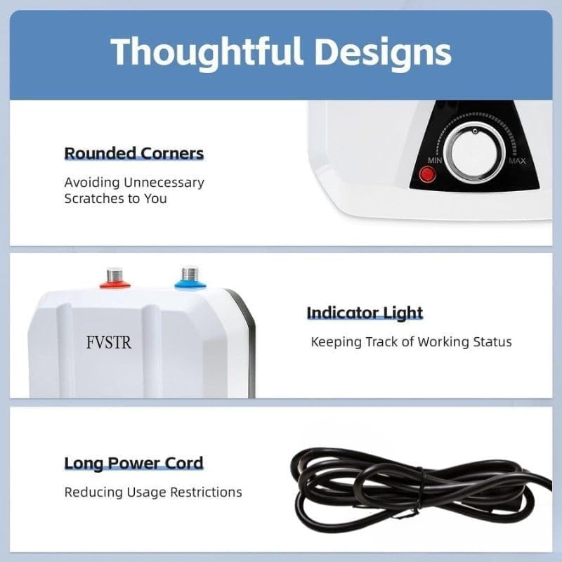 2KW 220/240V UK Plug 8L Small Under Sink Tank, Thermal Storage Water Heater, Mini Tankless, Under Sink, Electric RV TR Trailer Kitchen Compact Point of Use