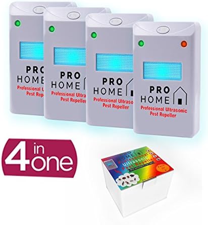 Pest Control Ultrasonic Repellers (Pack of 4), Electronic Plug-in Protection against Rodents, Rats, Mice, Cockroach, Spiders, Bugs &amp; Insects. With Switchable Night-Light.