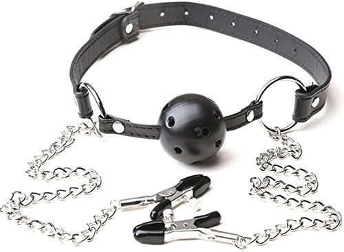Black Leather Choker Collar With Open Mouth Ring Nip ple Clamps Clip (Fulfilled by Merchant(7-18 days))