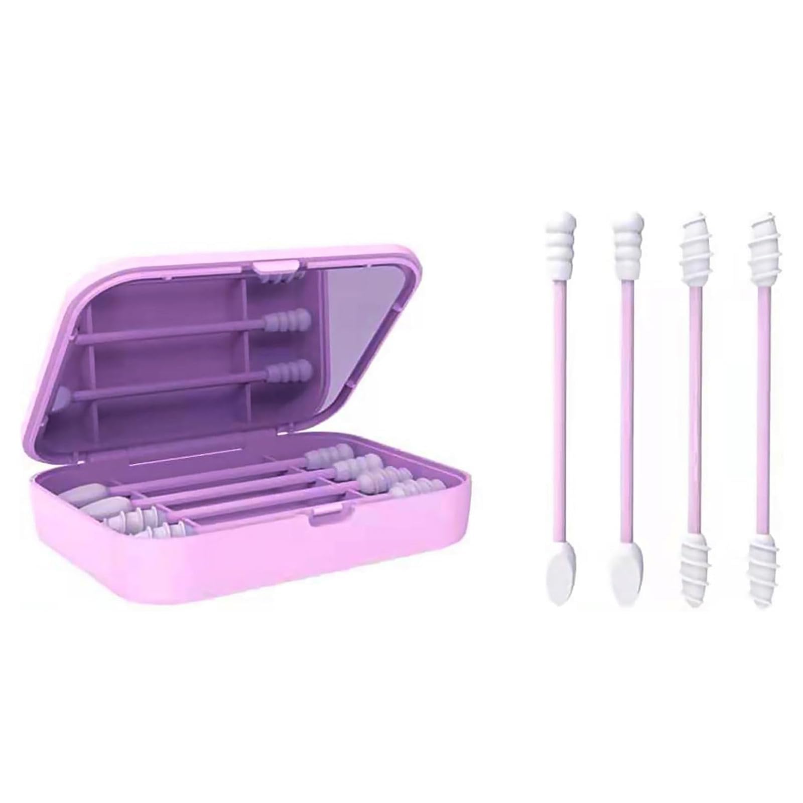 1 pcs Silicone Cotton Swab, Double Ears Cleansing Makeup Cotton Swabs Reusable Cotton Buds with Storage Case for Ear Cleaning Care and Makeup Removal (Purple)