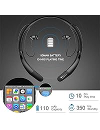 Yuwiss Auriculares Bluetooth Banda de cuello V4.2 Ligeros Auriculares inalámbricos Llamada Vibrato Alerta Deporte Auriculares con Micrófono 10 horas Tiempo de Reproducción para Gimnasio Running Compatible con iPhone Samsung Android (Negro)