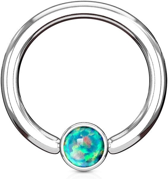 PiercedOff316L Surgical Steel BCR with Green Synthetic Opal Ball