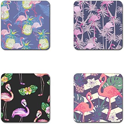 Blush Pink Flamingo Pattern Square Coaster Set - Made of Recycled Rubber - Set of 4 …