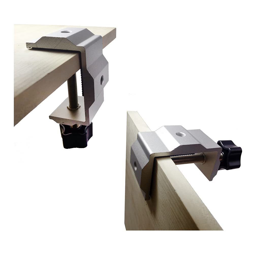 Multifunctional horizontal vertical two-way connection clamp aluminium alloy table clamp manual M10 thread hand screws adjustment desk clamp, clamp thickness 5.5 cm, 1 piece (silver)