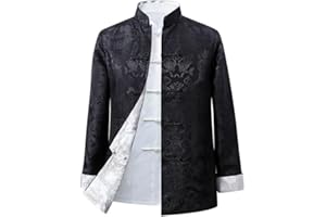 JSJTAMUS Tang Suit Men Hanfu Chinese Traditional Clothes Long Sleeve Top, Can be Worn on Both Sides,Tang Suit Jacket Men Silk