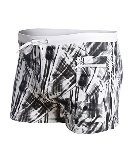 Belloo mens swim breifs printed boxer with zipper pocke…