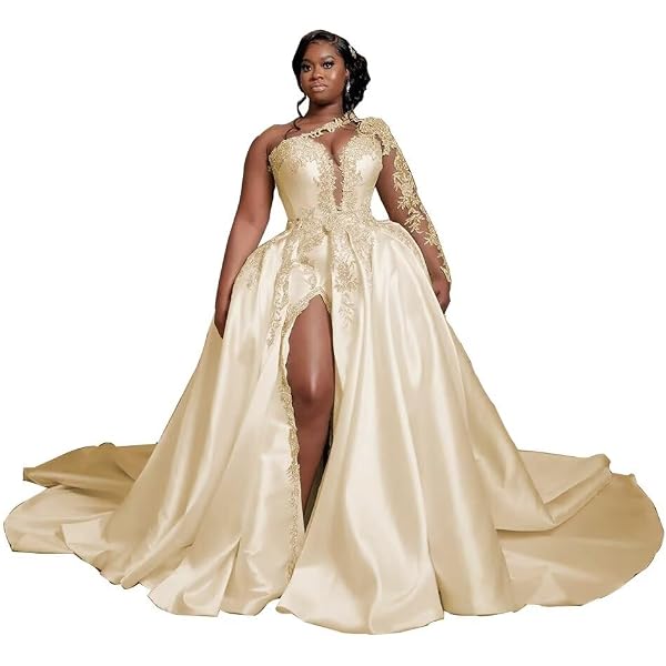 Amazon.com: Plus Size Wedding Dresses for Women Bride Long Beading Split Silk  Satin one Shoulder Mermaid Bridal Ball Gowns Ivory : Clothing, Shoes &  Jewelry