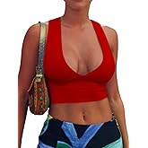 AEPEBO Sexy Crop Tops for Women Deep V Neck Back Cutout Sleeveless Plunge Racerback Tank Cropped Top