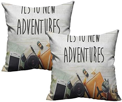 RuppertTextile Customized Pillowcase Adventure Say Yes to New Adventures Text Travel Preparations Theme Wanderlust Concept Retro Suitable for Hair and Skin Health W24 xL24 2 pcs