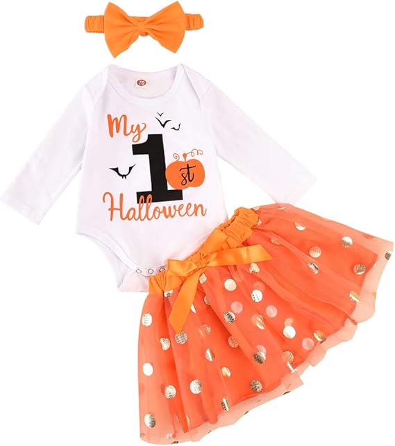 Geagodelia Set di vestiti per Halloween, per neonati, con gonna in