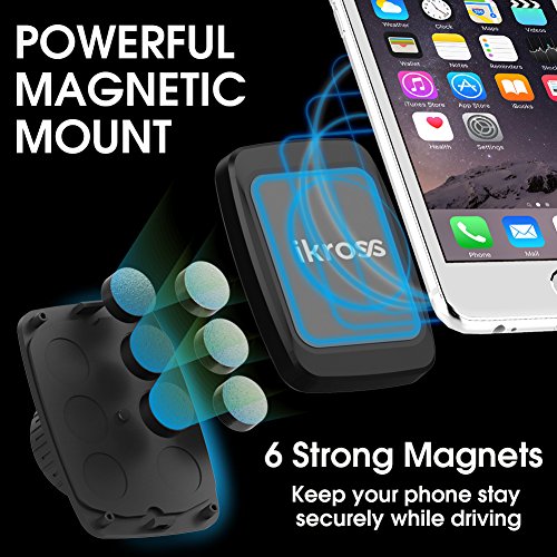 iKross Magnetic Air Vent Clip on Car Mount Smartphone Stand Holder Cradle Feature 6 Powerful Magnet - Black