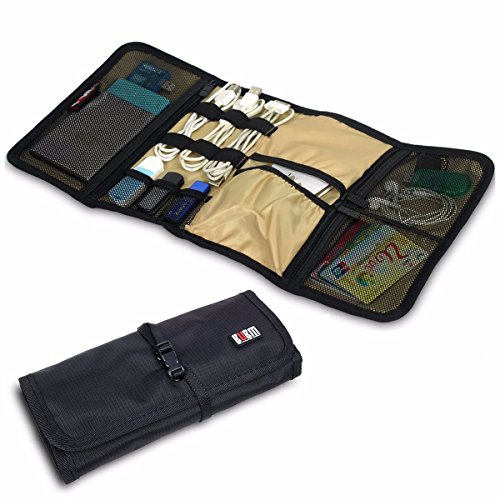 BUBM Durable Waterproof Wrap Electronics Accessories Travel Organizer /USB Hard Drive Bag/Cable Stable/ Baby Healthcare Kit(Large-Black)