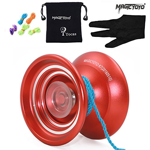 MAGICYOYO Metal Yoyos K7 Responsive Yoyo Ball for Beginners with Bag + Glove + 5 Strings -- Red