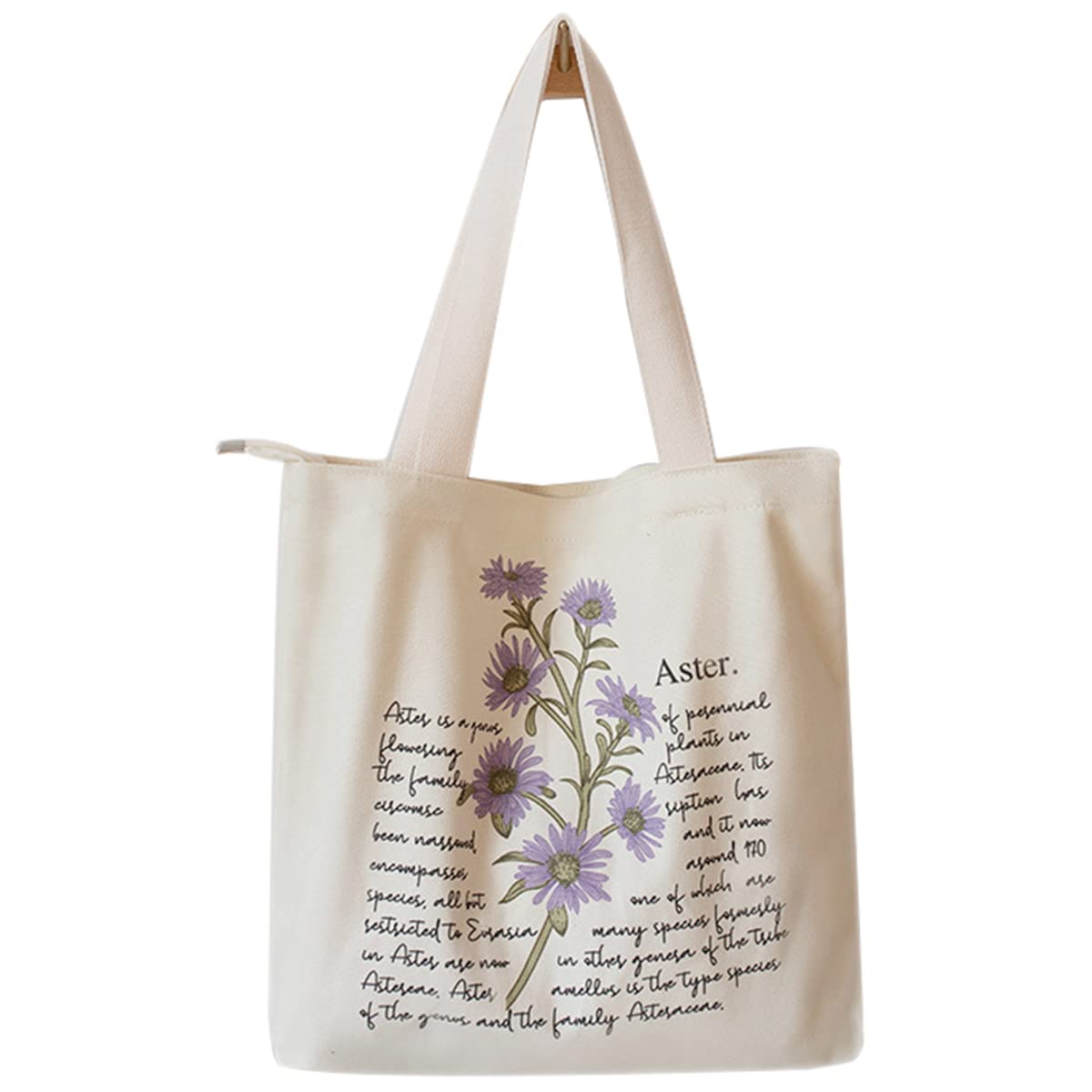 Jiamusi Floral Canvas Tote Bag Botanical Shopping Bag Aesthetic Flower Tote Bag Canvas Grocery Bag for Women Girl Trendy School Tote