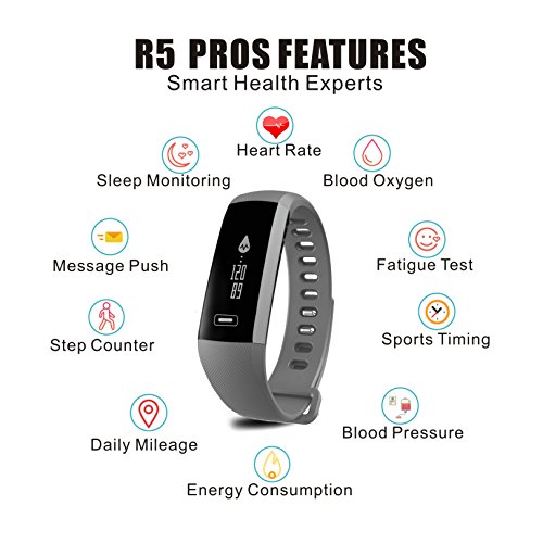 Smart Fitness Tracker,Bluetooth Smart Watch with Blood Pressure Heart Rate Sleep Pedometer Camera Remote Shoot Blood Oxygen Monitor R5 Smart Wristband Bracelet for Andriod and iOS Phone