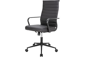 LEPDEP Okeysen Black Office Chair, Ergonomic Leather Modern Office Chair, Executive Ribbed Height Adjustable Swivel Rolling Chair for Home Office.