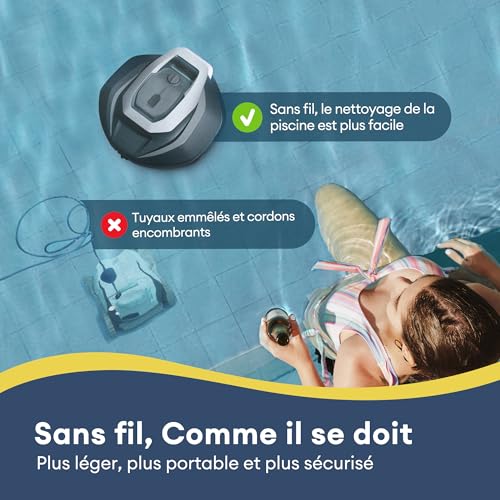 Robot Piscine Pooleco 10s, Robot Nettoyeur de Piscine sans Fil 90min, Contrôle Via Application et à Distance, Auto-Parking, pour Toutes Les Surfaces de Piscines Hors Sol et Enterrées Jusqu’à 80㎡