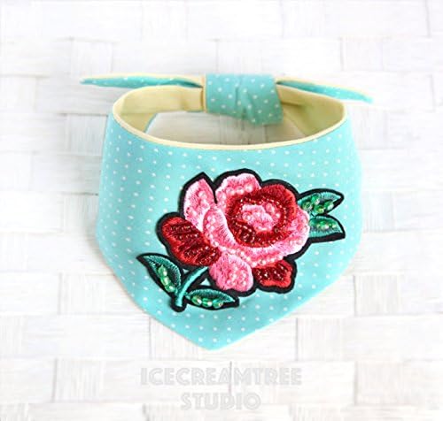 Tie on Modern Pet Bandana Scarf, Pet Fashion Scarf, Dog Bandana Scarf, Cat Bandana Scarf - Aqua Blue Polka Dot - Rose - Mother's day