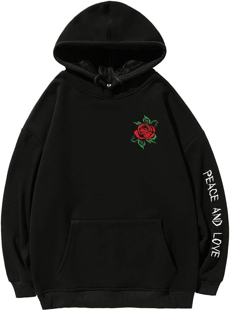 rose embroidered hoodie mens