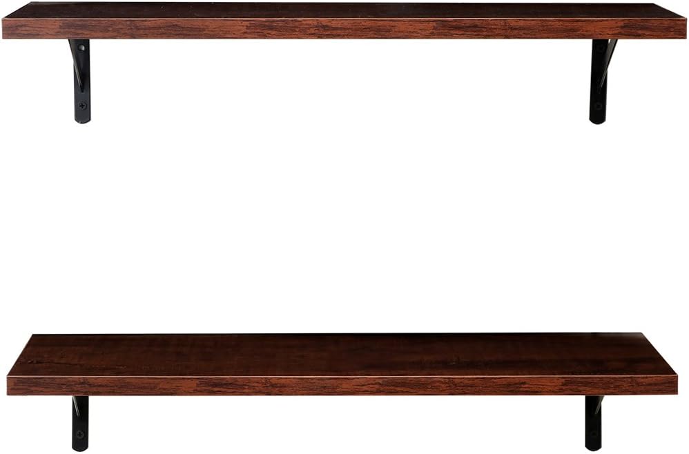 SUPERJARE Wall Mounted Floating Shelves, Set of 2, Display Ledge, Storage Rack for Room/Kitchen/Office - Walnut: Home & Kitchen
