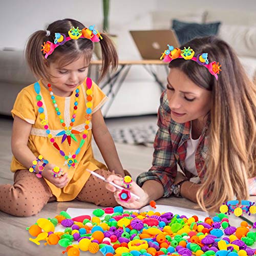 BigOtters Pop Beads, 500PCS+ Kids Pop Snap Beads Set DIY Jewelry Making Kit Toys to Make Hairband Necklaces Bracelets Rings Art & Craft Creativity Toys for Girls Christmas Birthday Gifts