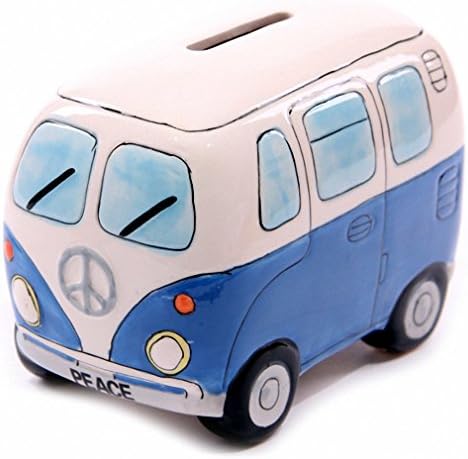 1Piece Gifts for Kid Ceramic Camper Van Coin Piggy Bank Fancy Camper Money Box Money Saving Box Bus Car Moneybox Blue