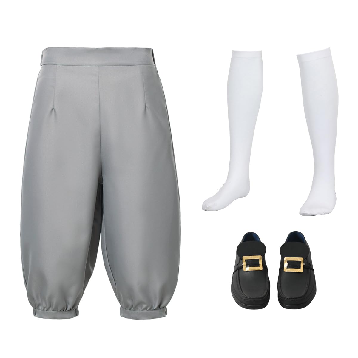 BPURB Men's Colonial Pants Costume Medieval Pirate Cosplay Pants Renaissance Tudor Costume Breeches Socks Shoe Buckle Gray