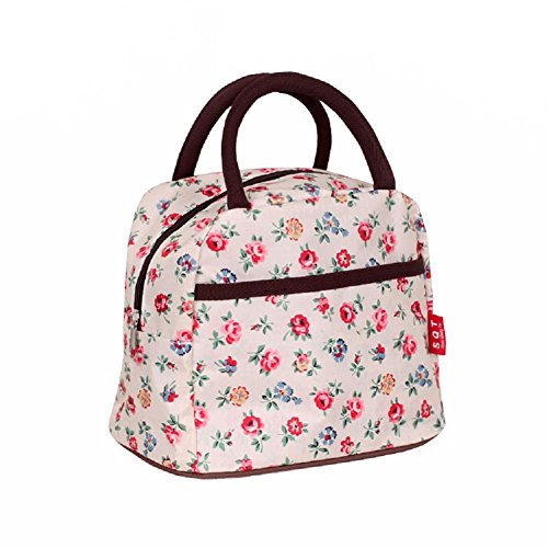 MiCoolker Round Handle Casual Fashion Printing Handbags Hand Carry Bag Lunch Bag Packet Tote Travel Zipper Organizer Box, Mini Flower