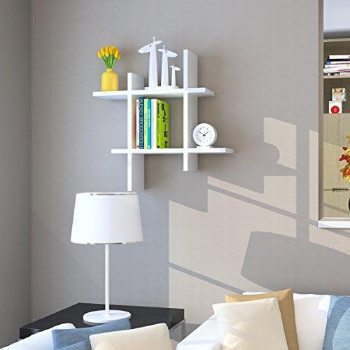 LOYOKI Wall Decor Space Saving Display Criss Cross Intersecting Stand Rack Shelf White Finish