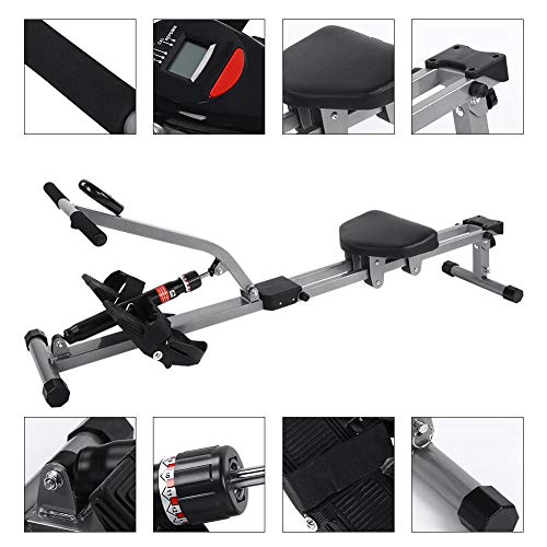 Rowing Machine,Steel Rowing Machine Cardio Rower Workout Body Fitness Accessory with Timing Counting etc Meter Display for Home Gym
