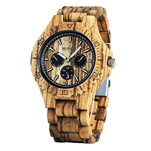 Wood Watch Men Multifunction Sub-dials Luminous Pointers Fashion Wooden Watches Gift