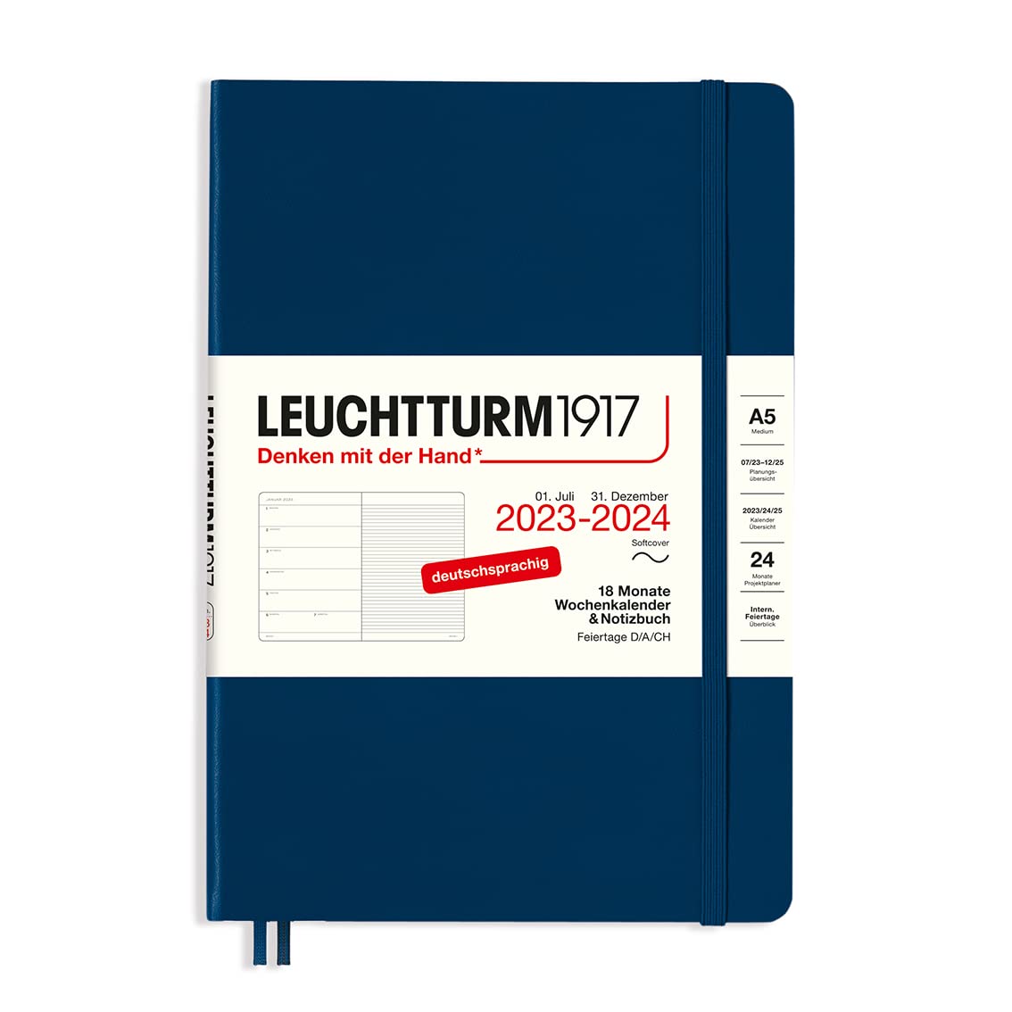 LEUCHTTURM1917 367859 Weekly Calendar & Notebook Softcover Medium (A5) 2024, 18 Months, Navy, German — image 1