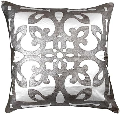 Edie 24x24 Applique Decorative Pillow, Large, White-Silver