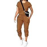 PINSV Women's 2 Piece Outfits Tracksuit Sets Short Sleeve Tops Jogger Pants with Pockets