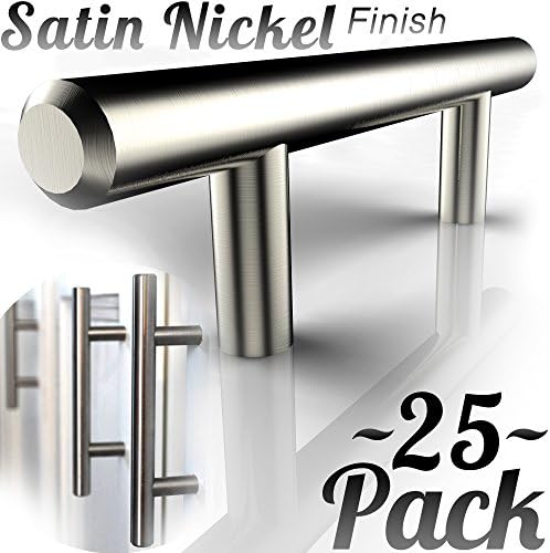 25pk SOLID Stainless Steel, Bar Handle Pull: Fine-Brushed Satin Nickel Finish | 3" Hole Center | Kitchen Cabinet Hardware / Kitchen Cabinet &amp; Drawer Pulls (3 IN Center to Center, 25 PK)