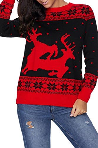 Fitmee Ladies Long Sleeve Reindeer In The Snow Christmas Jumper Sweater Black S