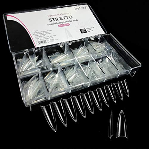 BeYou Clear Stiletto 500pcs Artificial Fake Nail Tips 10 Sizes 27512 for Nail Salons