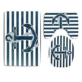 Nautical Bathroom Rug Set 3 Piece Navy Anchor Blue Stripe Background Non Slip Bath Carpet Mat U-Shaped Contour Mat… 516s92rlqbL. SS280