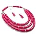 Lanue Thkmeet Fashion Handmade Bead Multilayer Statement Necklace Bracelet Earrings Jewelry Set (Rose red)
