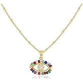 KNOWTODAY Dainty Evil Eye Necklace for Women 14K Gold Plated Colorful Evil Eye Pendant Charms Protection Necklaces Jewelry Gifts