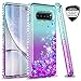 Galaxy S10 Plus Case, Galaxy S10+ Case (Not Fit S10) with 3D PET Screen Protector [2 Pack] for Girls Women, LeYi Glitter Diamond Liquid Quicksand Clear Phone Case for Samsung S10 Plus ZX Teal/Purple