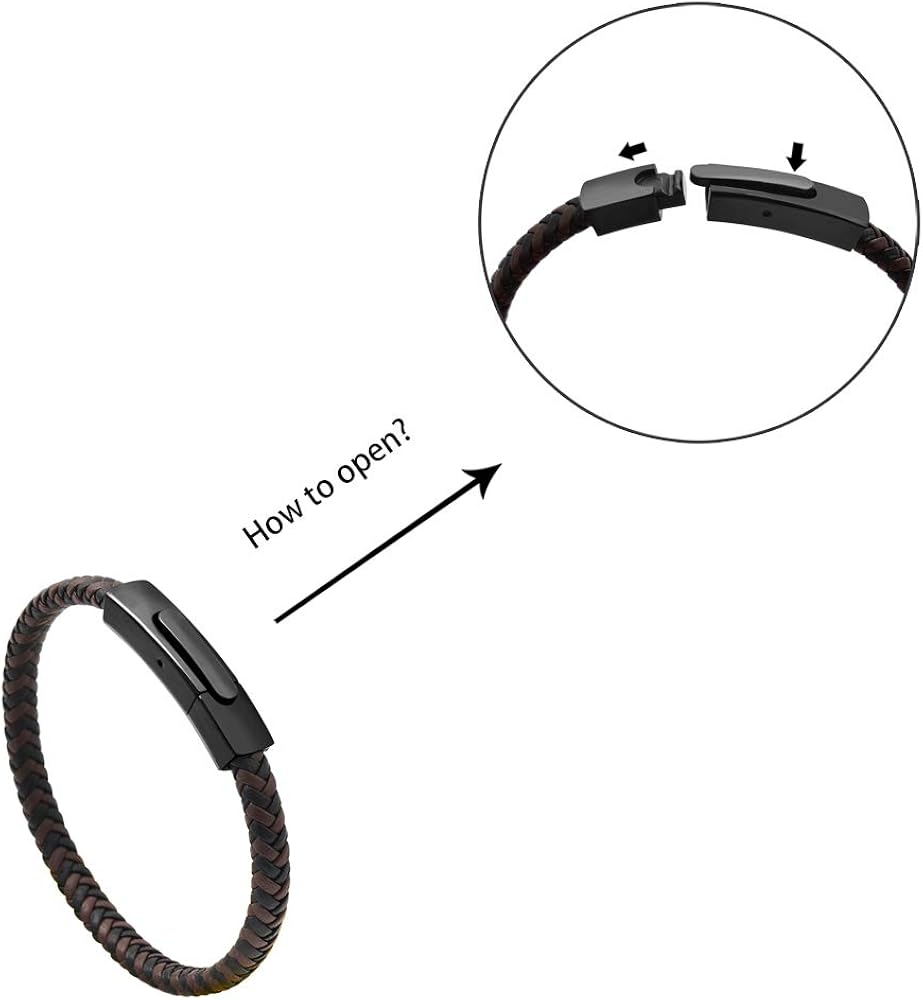 Geoffrey Beene Men's Braided Genuine Leather Fashion Bangle Bracelet with Stainless Steel Clasp (Brown): Clothing